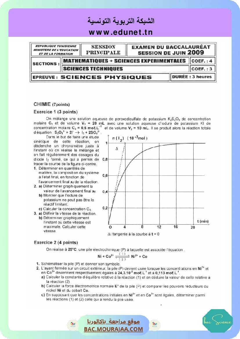 Sujet principale physique Bac 2009 – Section science